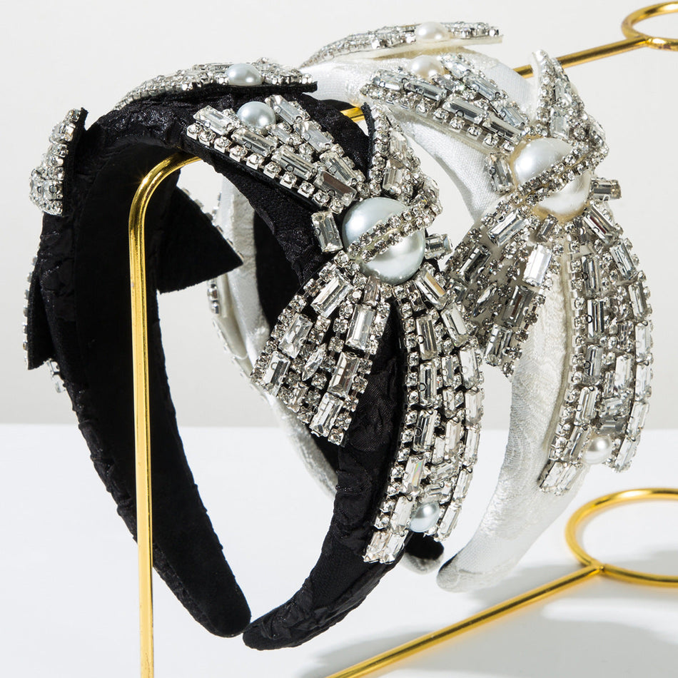 Baroque Bow Pearl Diamond Sponge Headband