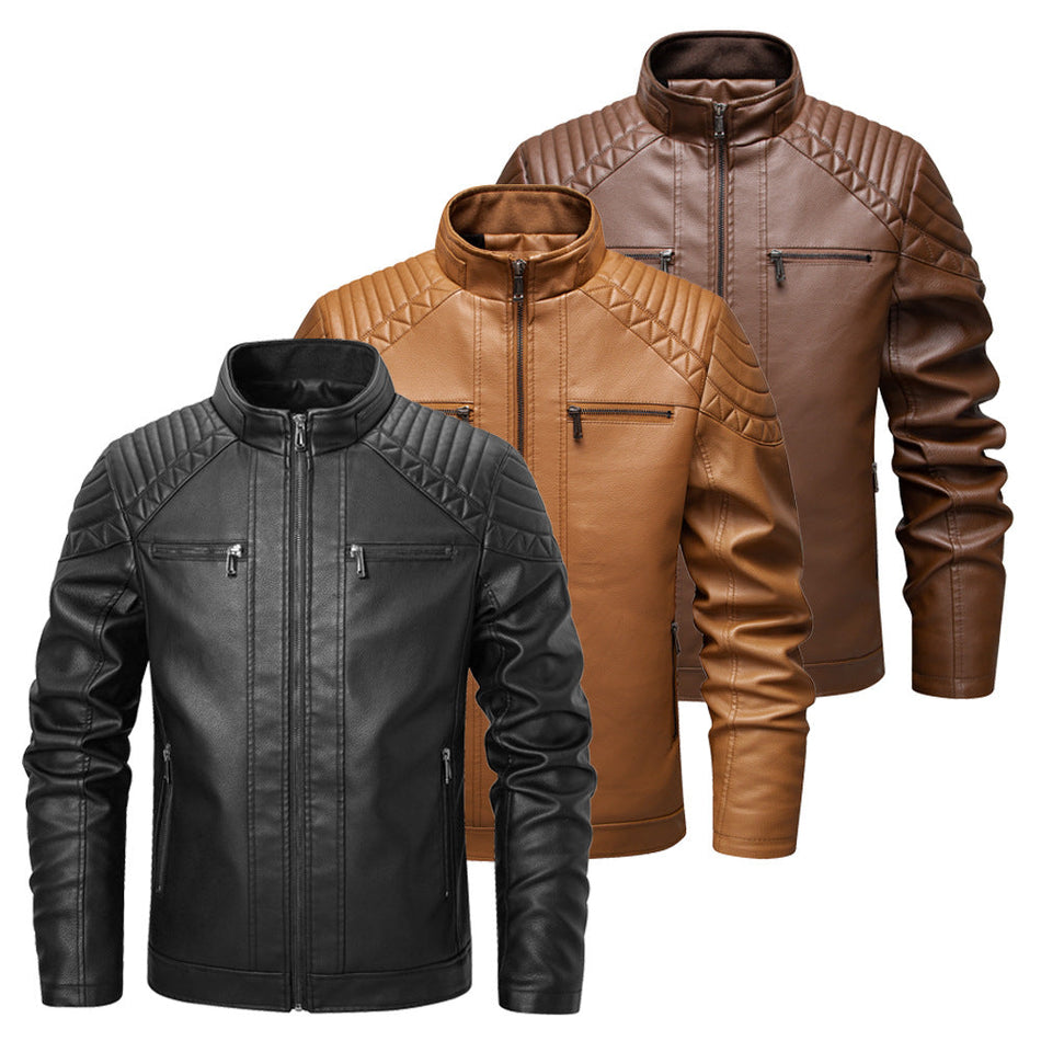 Men’s PU Leather Fleece-Lined Motorcycle Jacket