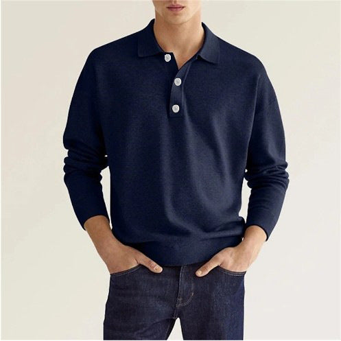 INSTOCK-Long Sleeve Polo Shirt  Men's Casual Button-Down Top