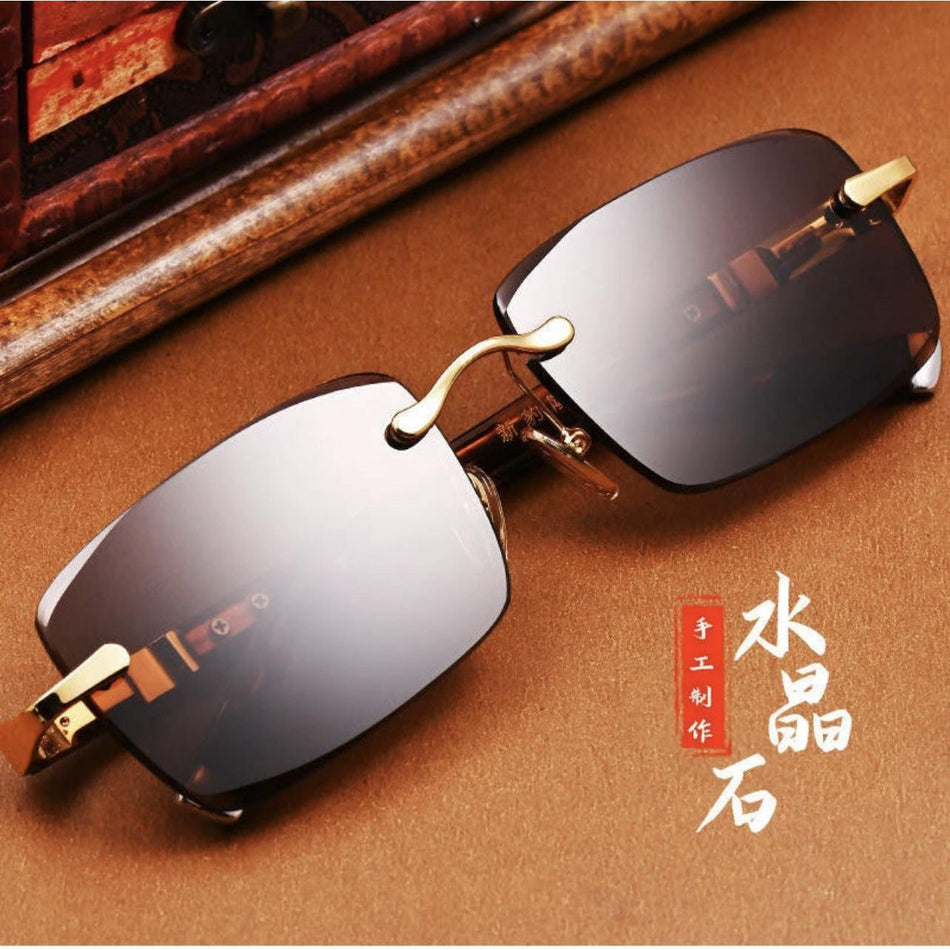 Crystal Frameless Sunglasses | High-End Green Lenses