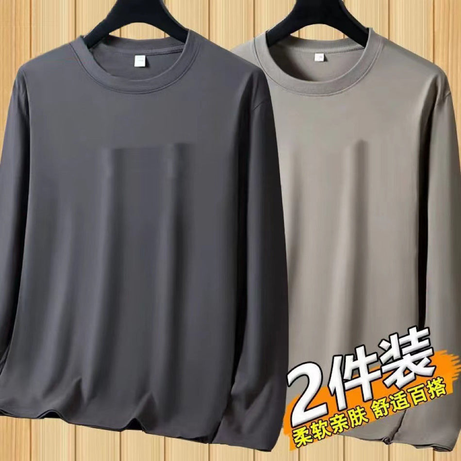 Men’s Ice Silk Long Sleeve Black T-Shirt Plus Size