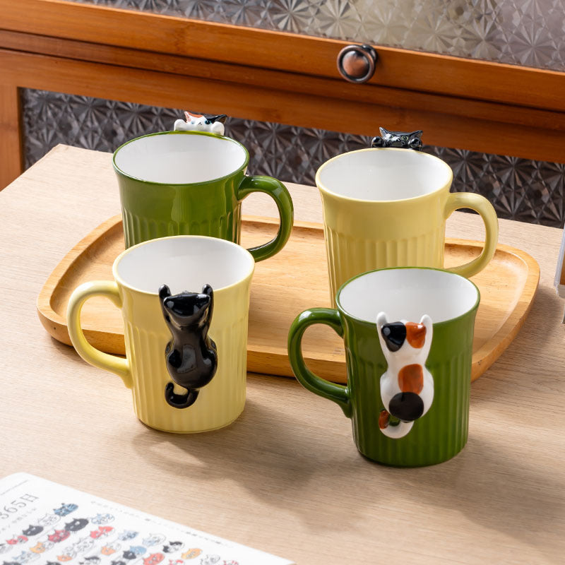 Cute Cat Cartoon Embossed Ceramic Mug