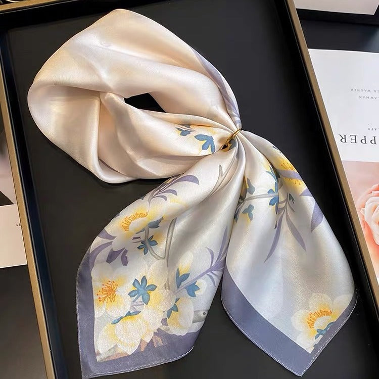 Beige 100% Mulberry Silk Square Scarf