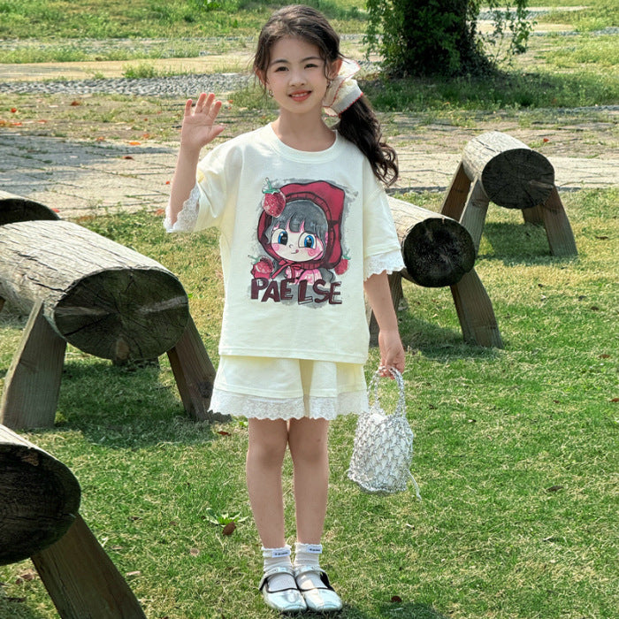 Girls Lace Cartoon Shorts Summer Two-Piece Set – Baby & Children's Outfits – Image 6