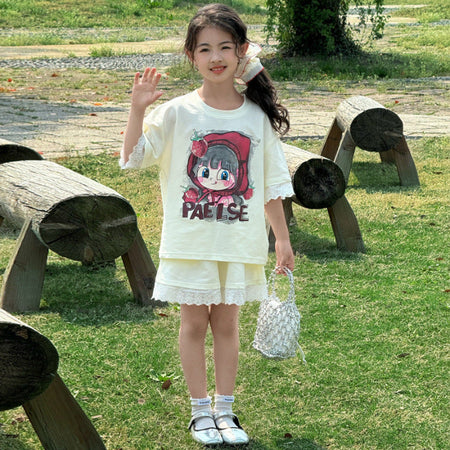 Girls Lace Cartoon Shorts Summer Two-Piece Set – Baby & Children's Outfits – Image 6