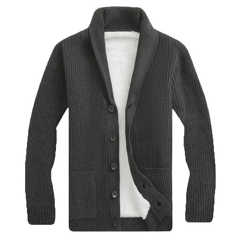 Men's Lapel Plus-Velvet Cardigan – Autumn Winter Knit Sweater