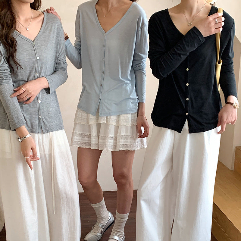 Tencel Wool Button Cardigan – Elegant Elastic Fit