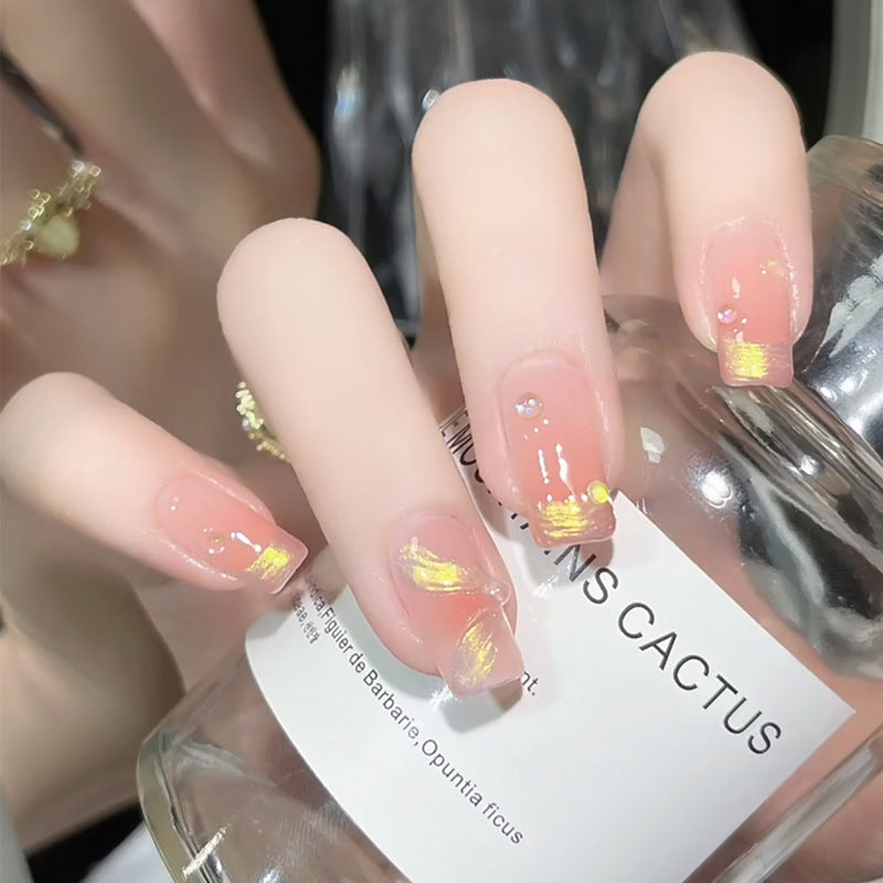 Gold Ribbon French Nails – Removable Ballet-Inspired Set