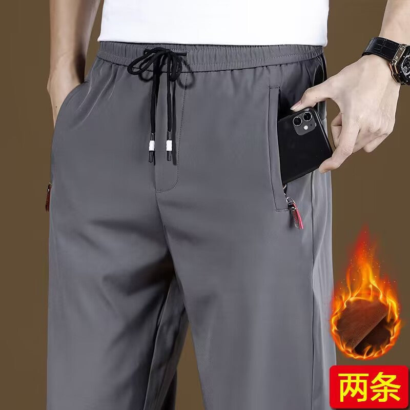 Men’s Fleece-Lined Thickened Casual Pants Loose Winter Trousers
