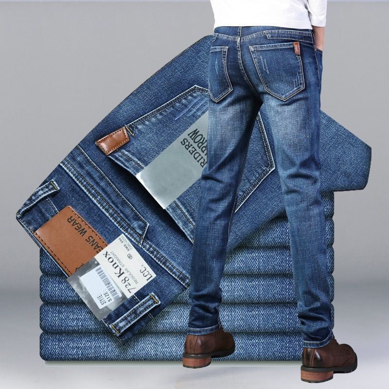 STOCK-Men’s Straight Elastic Denim Jeans – Casual Workwear Trend