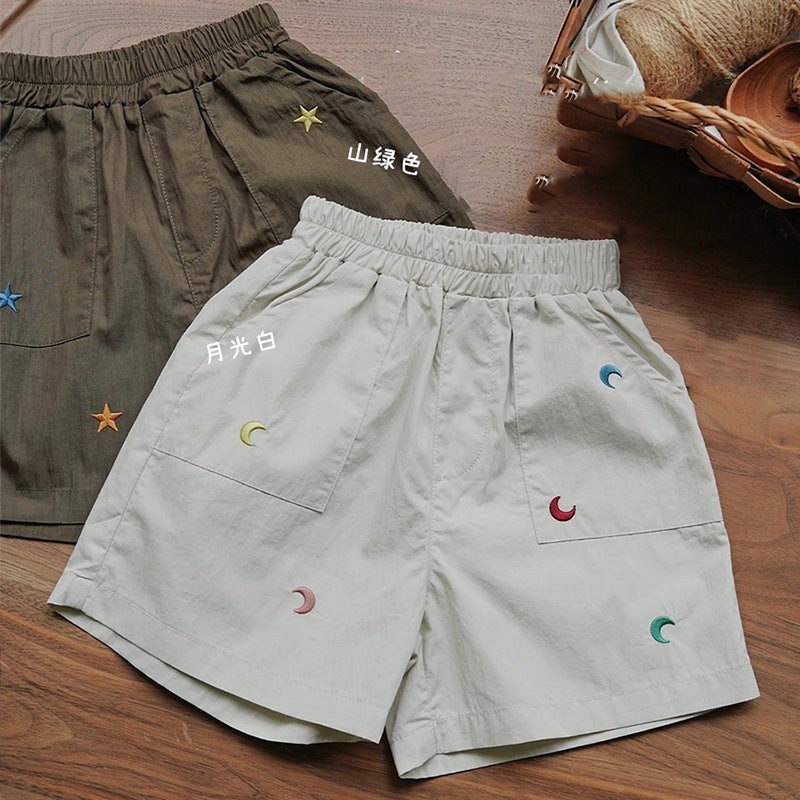 Kids Retro Embroidered Thin Summer Shorts Casual Pants