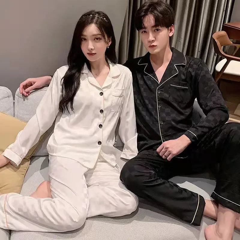 Ice Silk Men’s Pajamas – Comfortable Long Sleeve Homewear