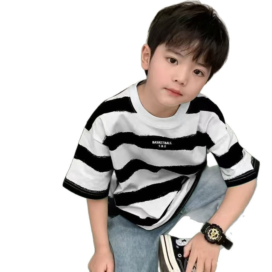 Boys Korean Style Striped Cotton Summer T-Shirt