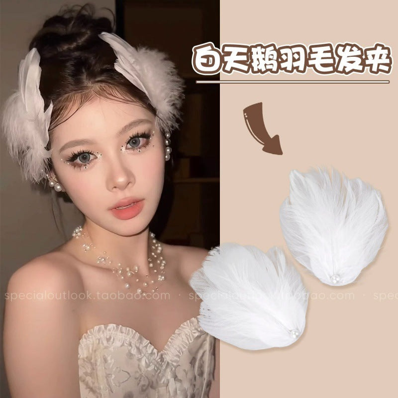 White Swan Feather Ballet Hair Clip