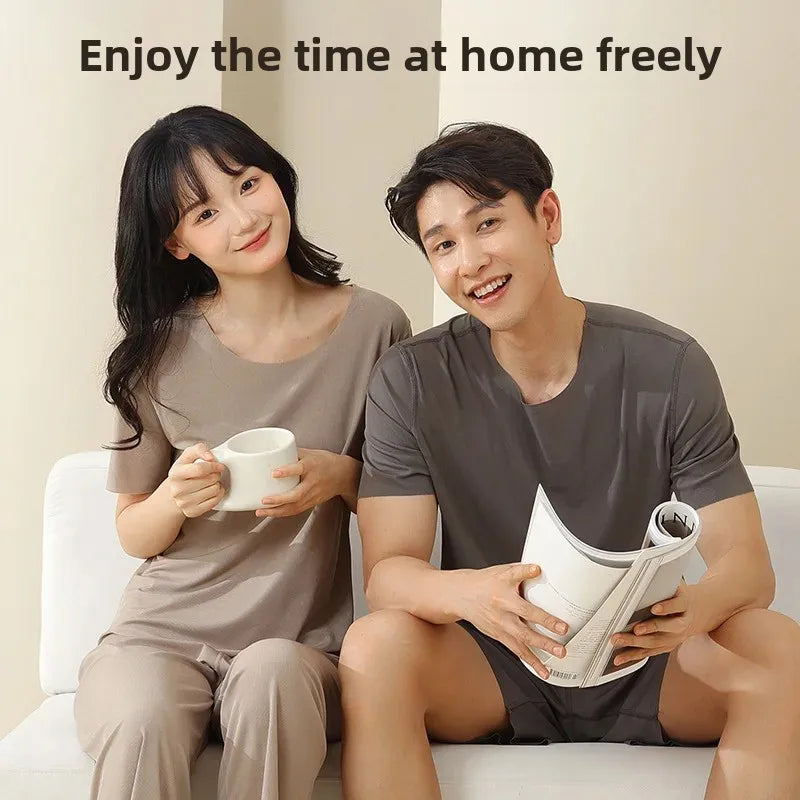 Couple Ice Silk Pajama Set – Summer Loose Fit Nightwear