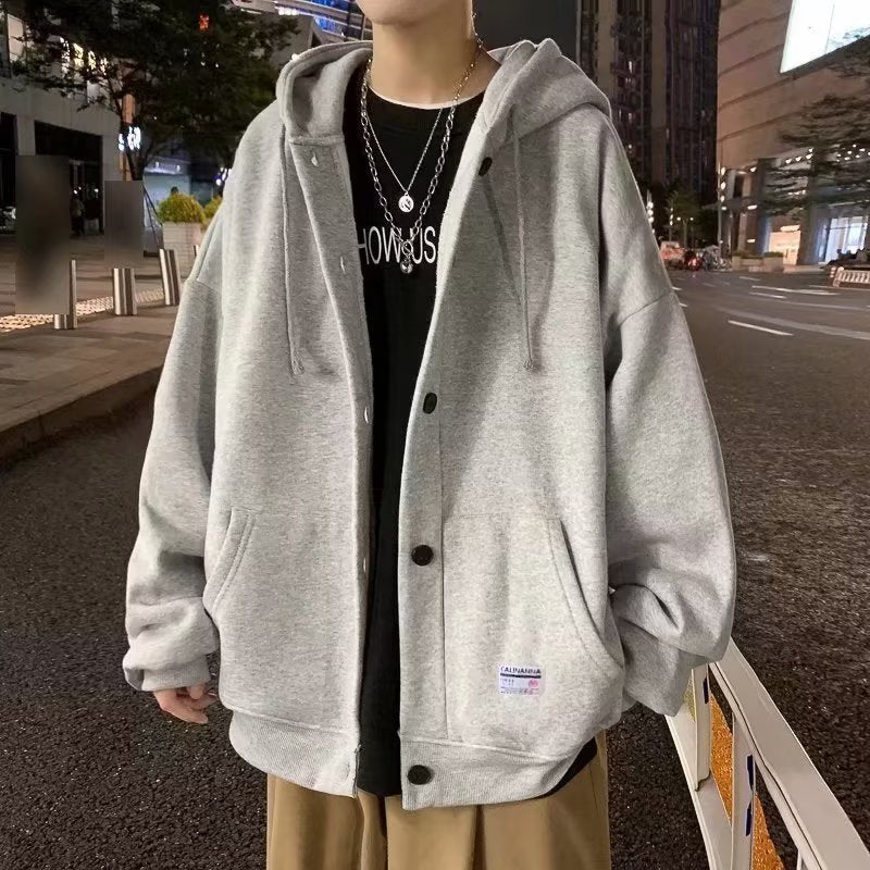 STOCK-Men’s Korean Trendy Fleece-Lined Hooded Cardigan