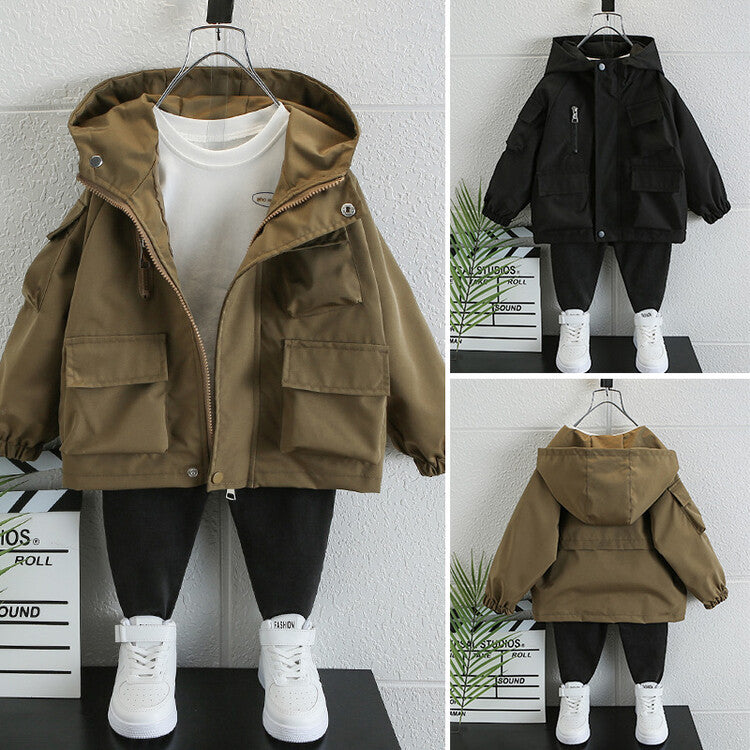 Boys’ Multi-Pocket Hooded Jacket – Spring & Autumn Coat