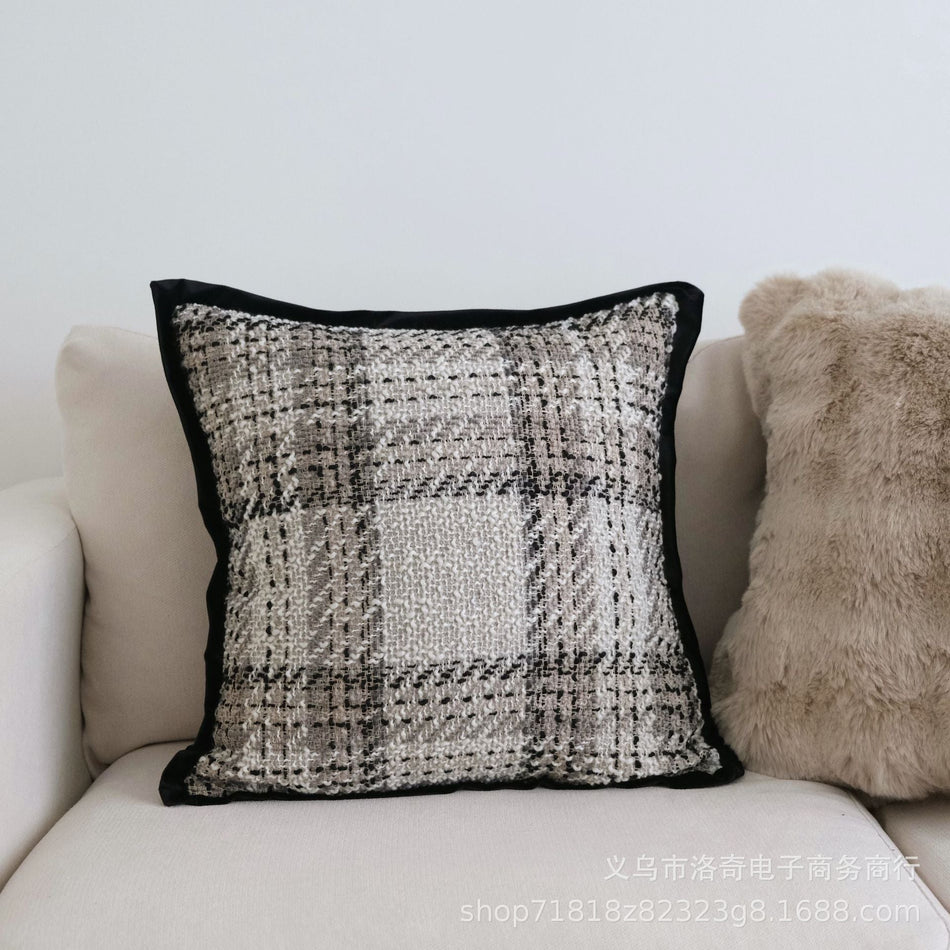 Light Luxury Plaid Pillow – Knitted Cream Sofa Cushion
