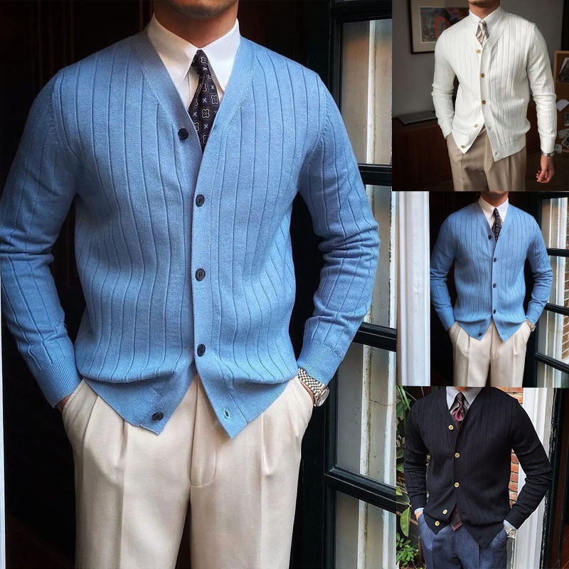 Men's V-Neck Button Cardigan – Autumn Winter Solid Sweater