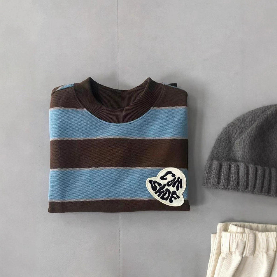 Kids’ Striped Contrast Sweatshirt – Autumn Loose Fit