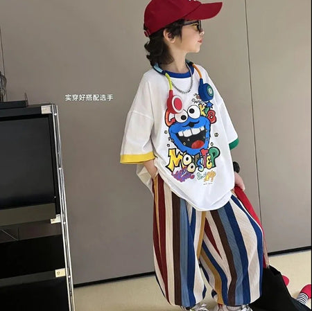 Boys’ Summer 2024 Korean-Style Two-Piece Trendy Set – Summer Kids Fashion Nepal | Tudoholic