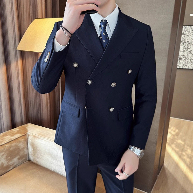 Men’s Double-Breasted Three-Piece Slim Business Suit