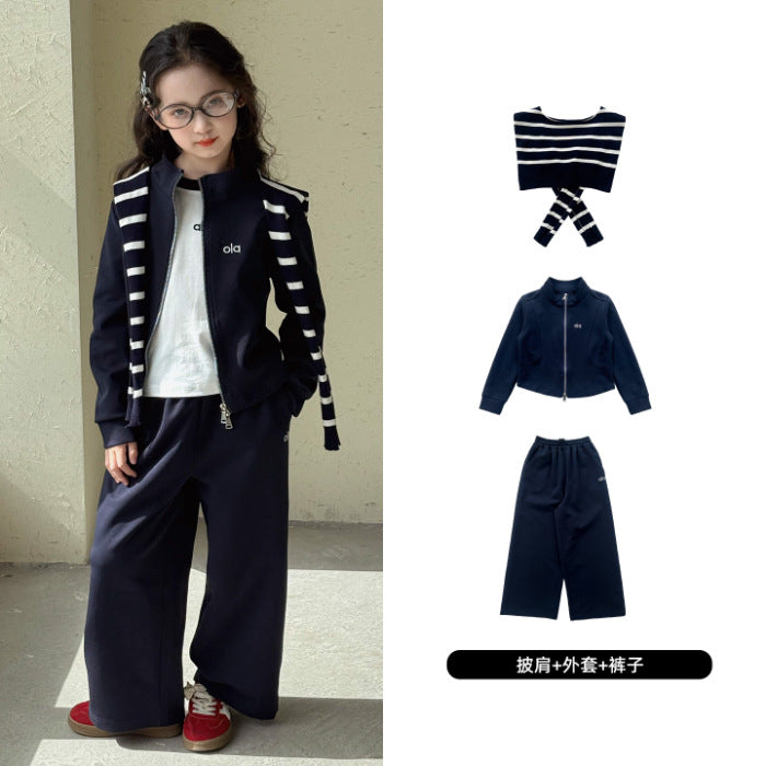 Girls’ Autumn 2025 Jacket & Shawl Two-Piece Set – Spring Autumn Kids Fashion Nepal | Tudoholic
