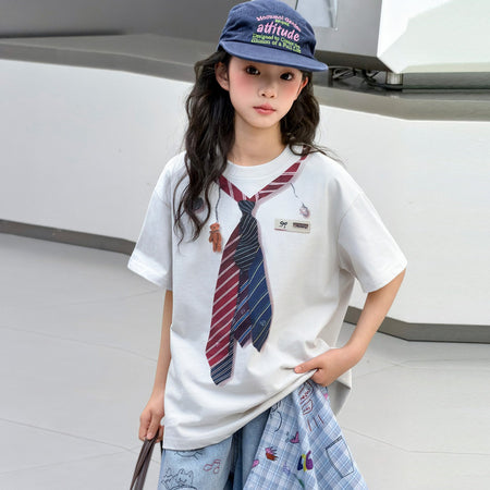 Girls’ Summer Cotton T-Shirt 2026 – College Style Top – Summer Kids Fashion Nepal | Tudoholic