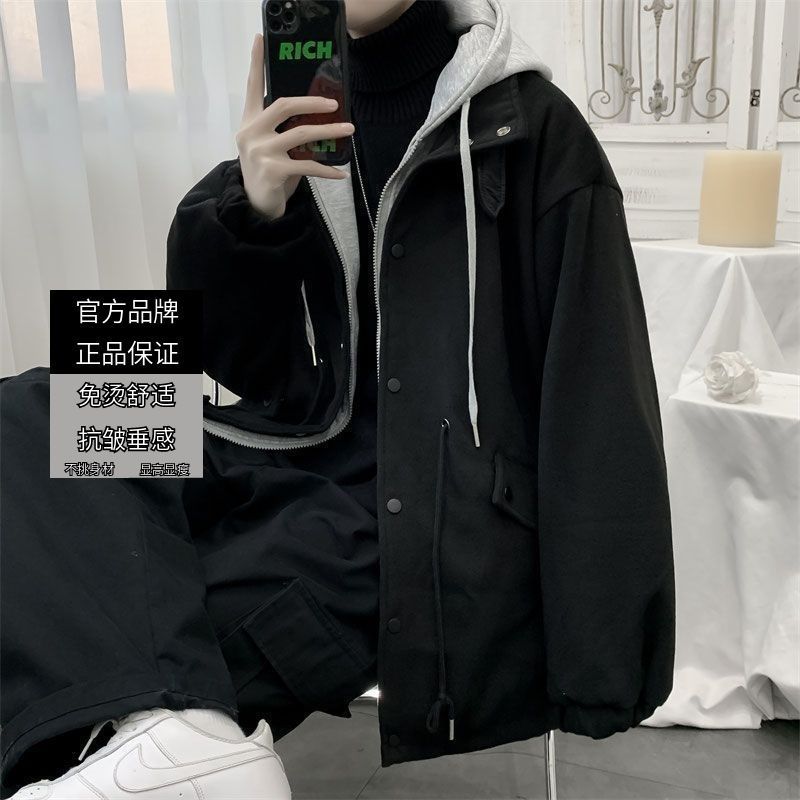 STOCK-Men's Fake Two-Piece Hooded Woolen Jacket Autumn Winter