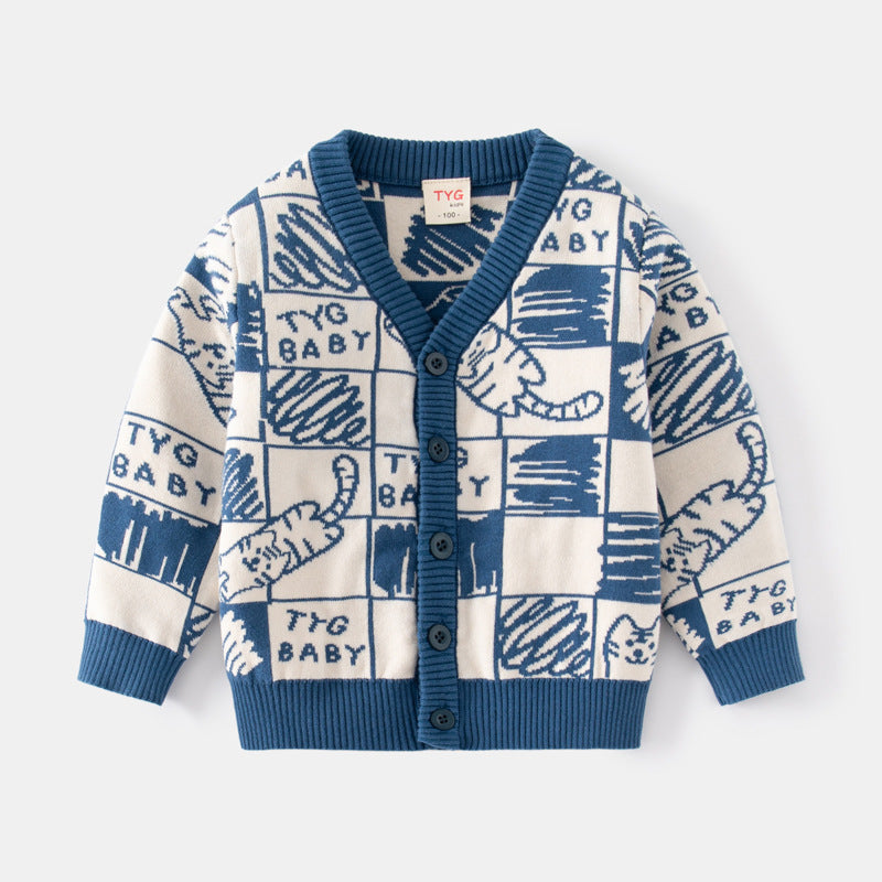 Boys’ Double Layer Cotton Jacquard Knitted Cardigan