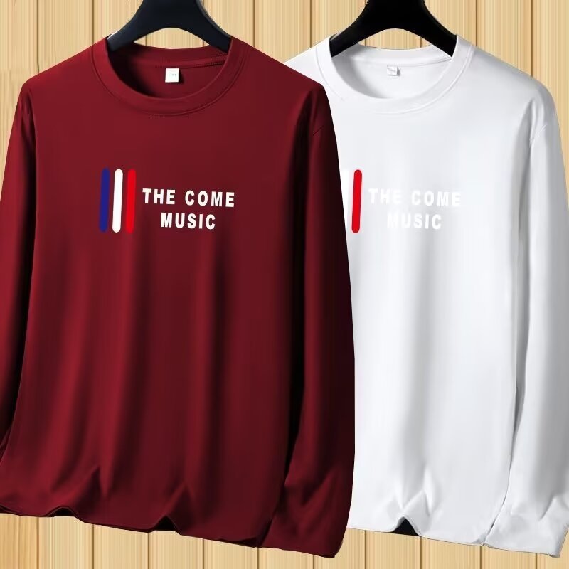 Men’s Cotton Hong Kong Style Letter Print Long Sleeve T-Shirt