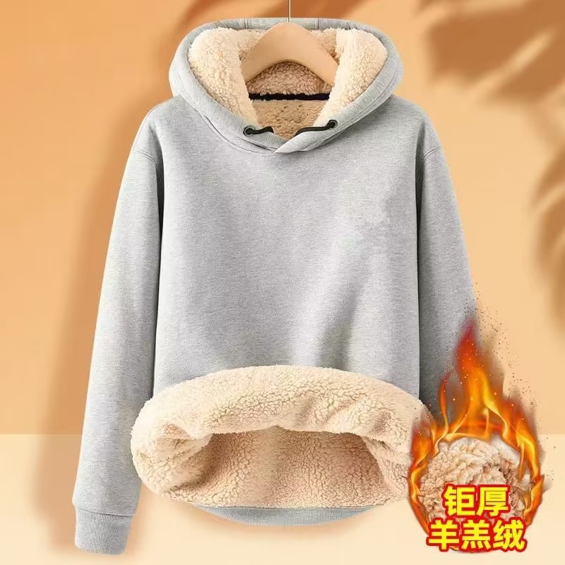 Men’s Lamb Fleece Hooded Pullover Thickened Warm Winter Tops