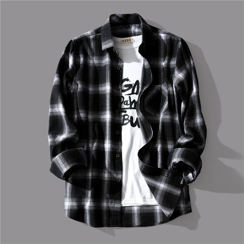 Men’s Japanese Plaid Loose Long Shirt Autumn Style