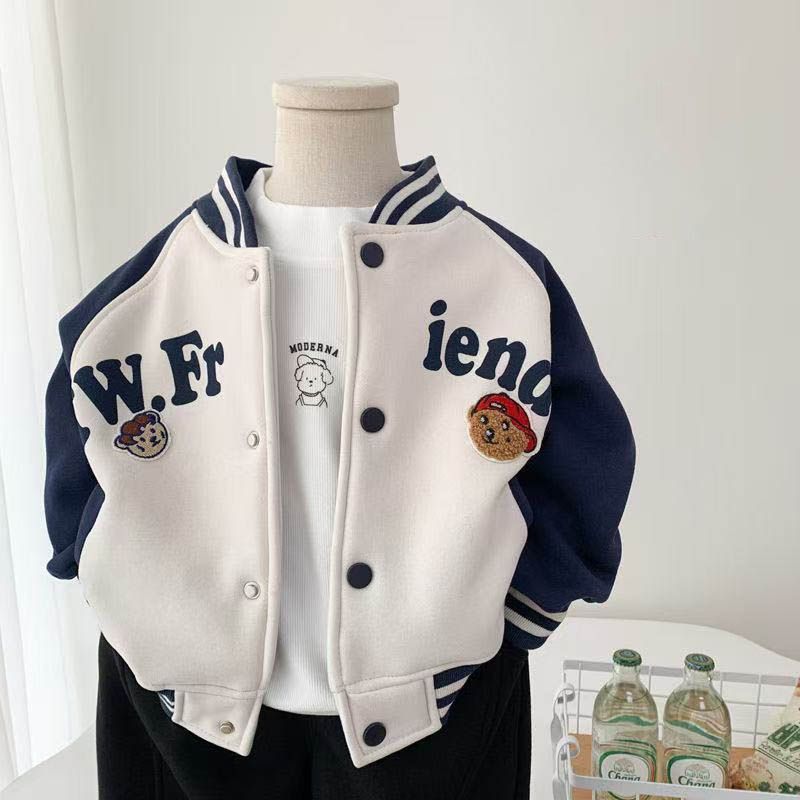 2025 Kids’ Bear Letter Jacket Boys Trendy Spring & Autumn Coat