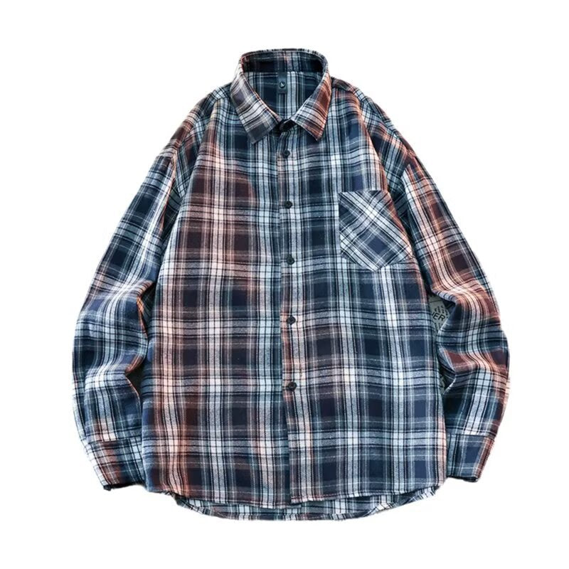 STOCK-Men’s Vintage Plaid Casual Overshirt Long-Sleeve Shirt