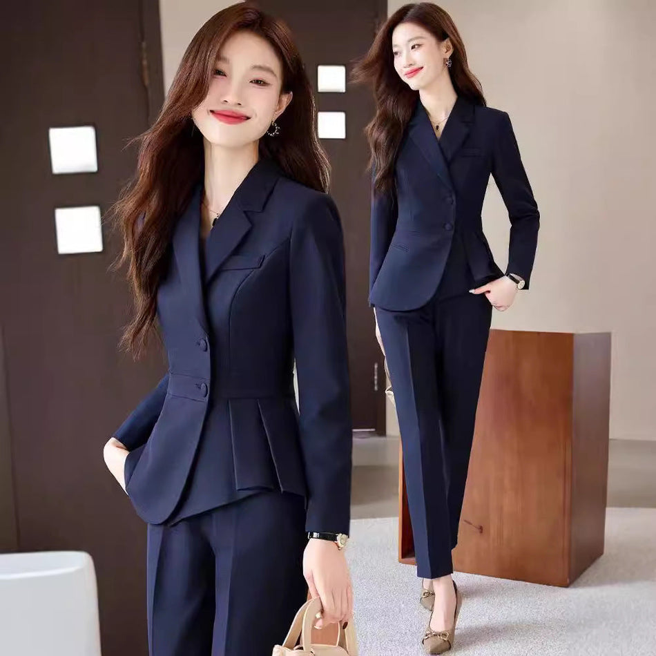 High-End Slim-Fit Women’s Ruffled Business Suit
