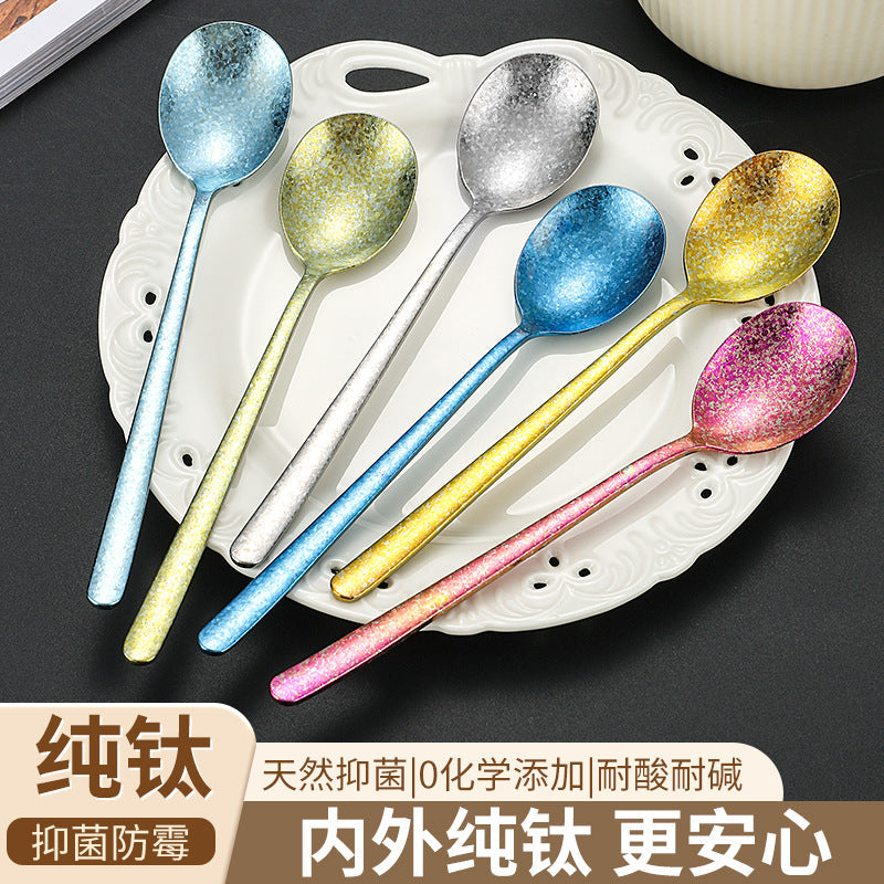 Pure Titanium Korean-Style Soup Spoon Ice Flower Set