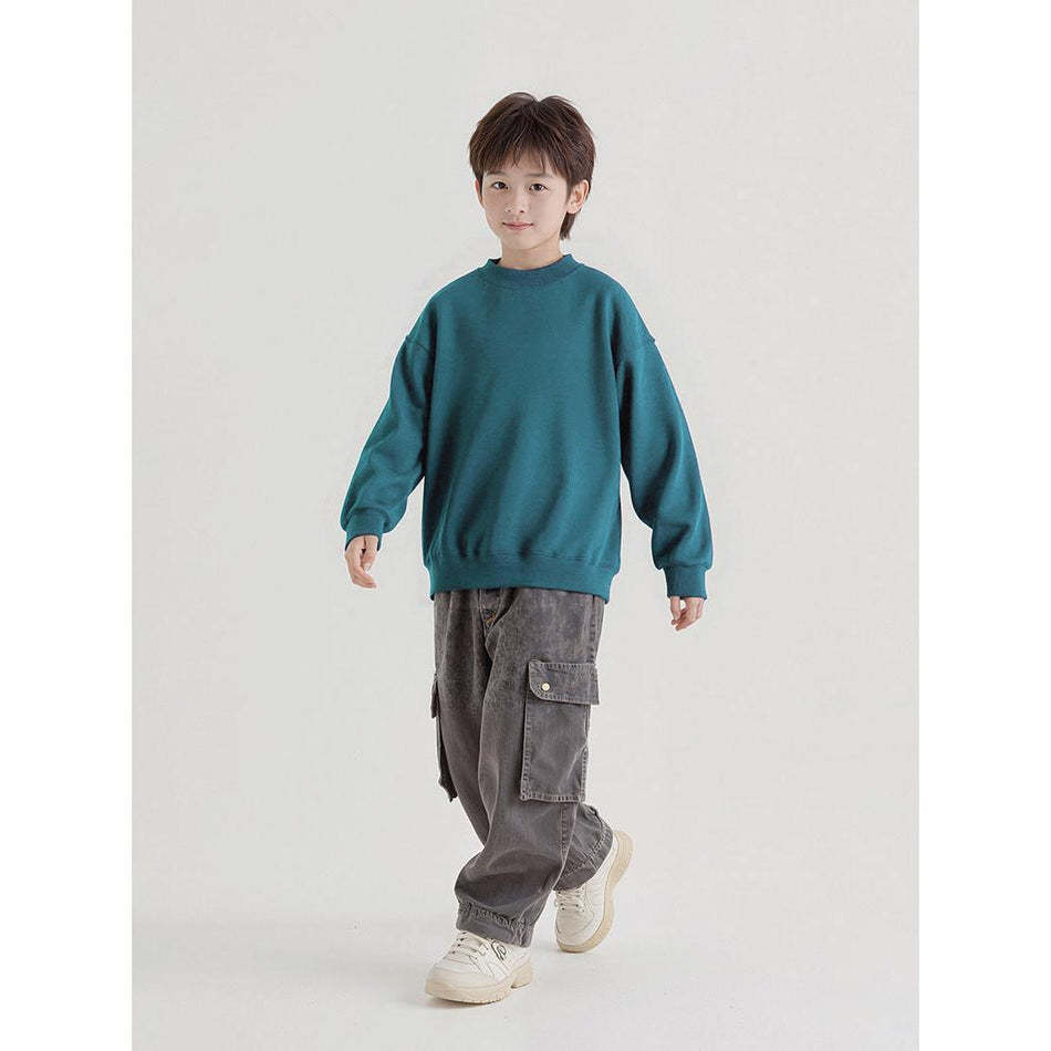 Autumn Winter Korean Style Boys Fleece Lined High Collar Top
