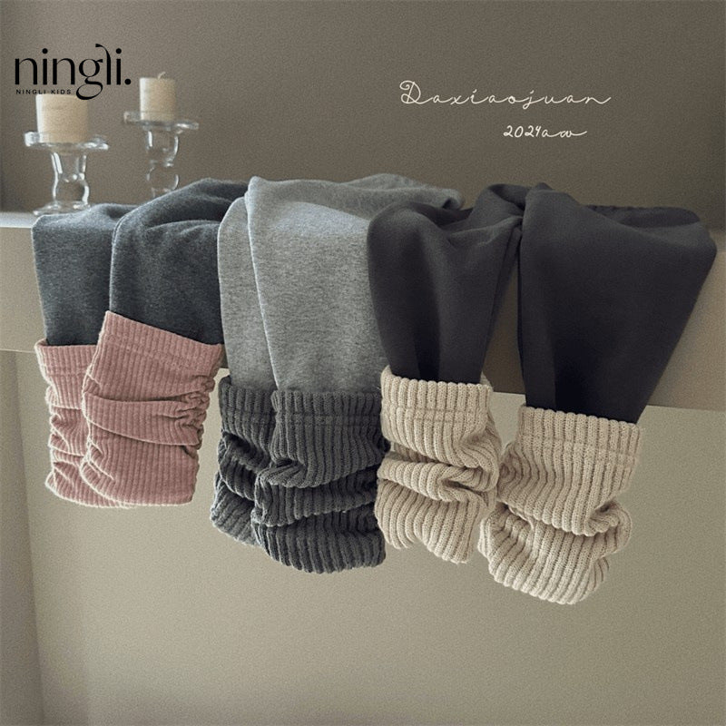 Girls’ Color-Block Leggings – Autumn Stylish Elastic Pants