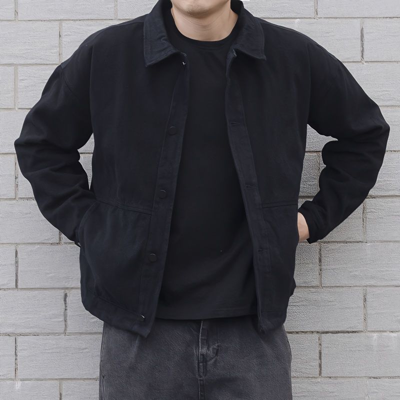 STOCK-Men's Black Denim Jacket Spring Autumn Loose Retro Coat