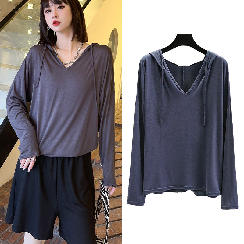 STOCK-Plus-Size Thin Hoodie Long-Sleeve for Women