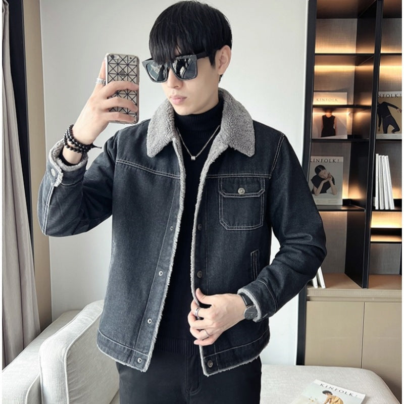 Men’s Denim Fleece-Lined Thickened Jacket Autumn Winter
