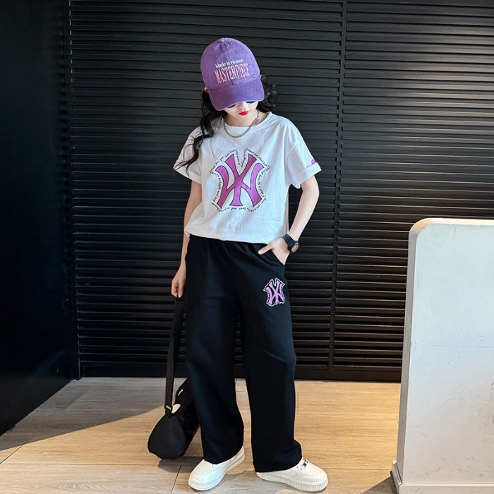Girls Letter Straight Pants Summer Set – Baby & Children's Outfits – Image 6