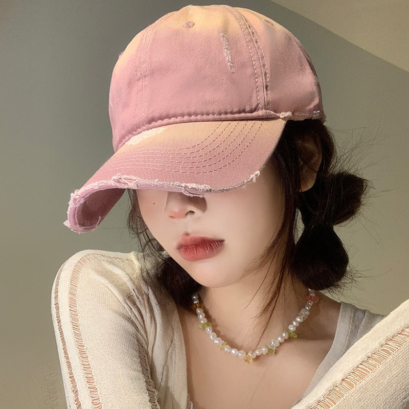 Pink Ripped Wide Brim Baseball Cap for Women