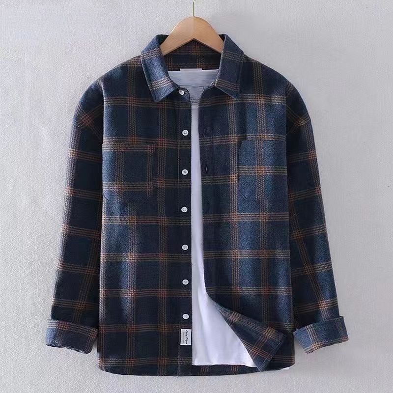 STOCK-Men's Plaid Long-Sleeve Casual Trend Fashion Shirt Jacket