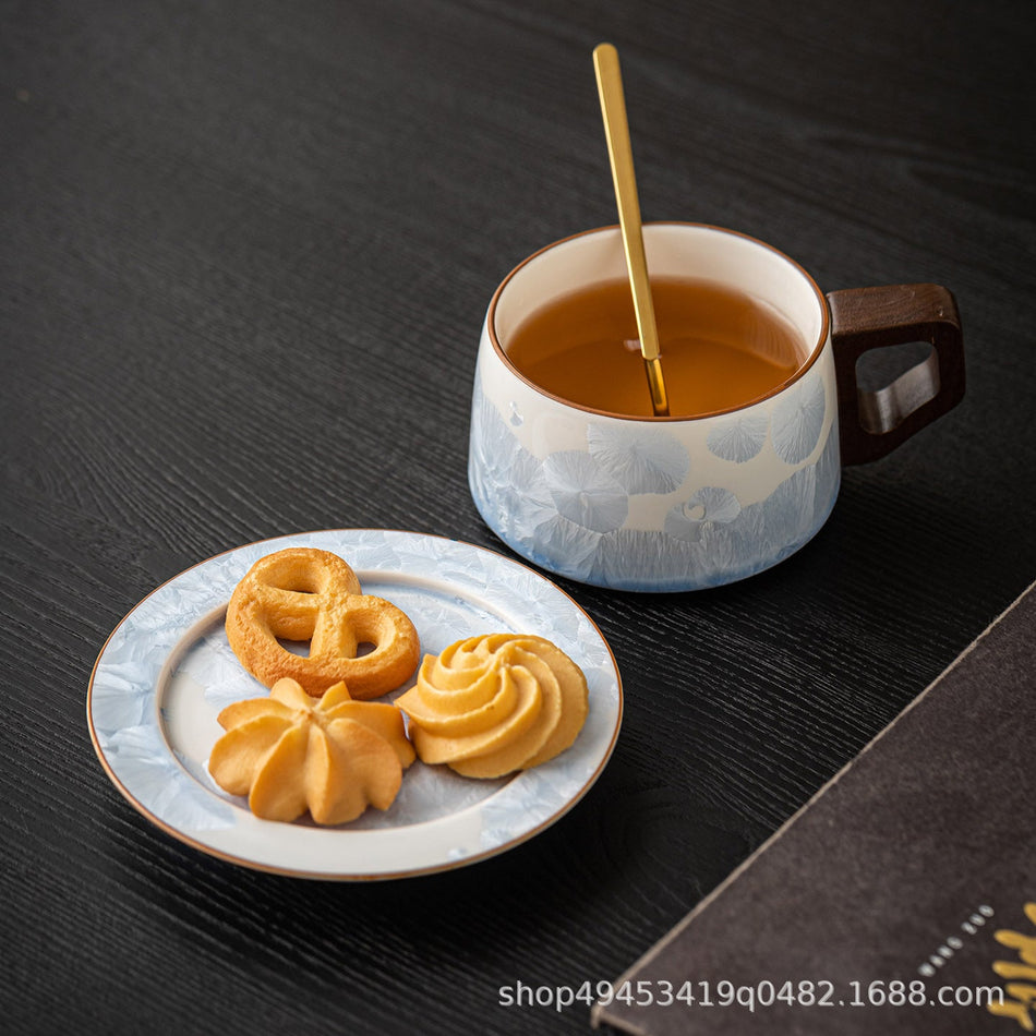 Crystal Glaze Ceramic Coffee Cup & Saucer Exquisite Set