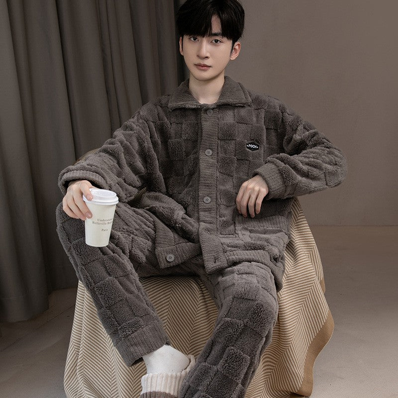 Men’s 2026 Coral Fleece Pajamas Thickened Warm Autumn Winter