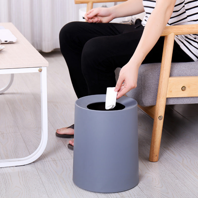 Solid Color Trash Bin with Hidden Garbage Bag Design