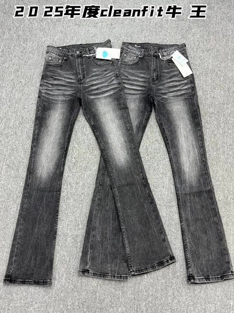 Washed Black Micro-Flared High Street Jeans