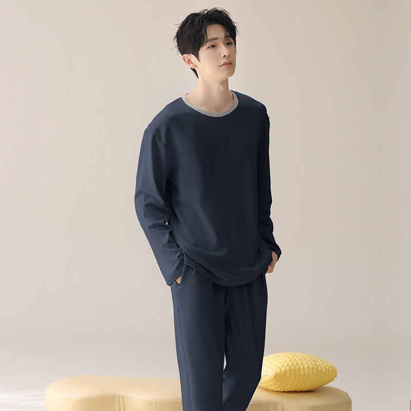 Men’s Cotton Pajama Set Pullover Long Sleeve Casual Loungewear